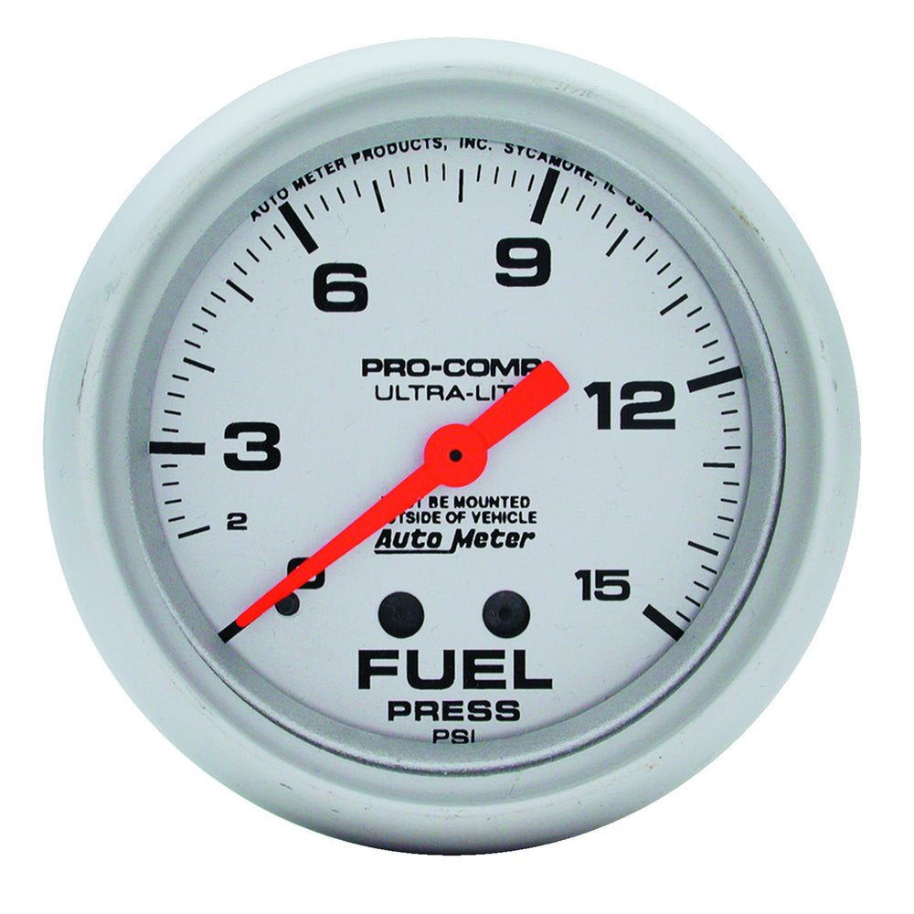 GAUGE, FUEL PRESSURE, 2 5/8in, 15PSI, MECHANICAL, ULTRA-LITE