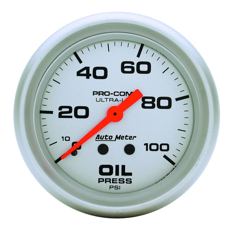 GAUGE, OIL PRESSURE, 2 5/8in, 100PSI, MECHANICAL, ULTRA-LITE