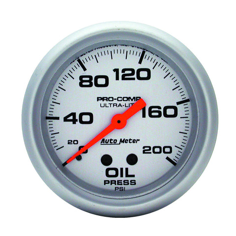 GAUGE, OIL PRESSURE, 2 5/8in, 200PSI, MECHANICAL, ULTRA-LITE