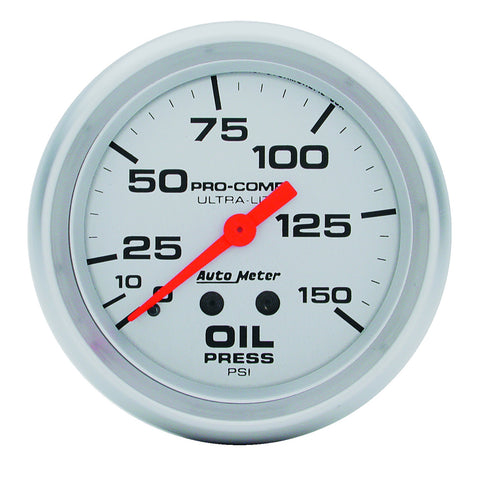 GAUGE, OIL PRESSURE, 2 5/8in, 150PSI, MECHANICAL, ULTRA-LITE