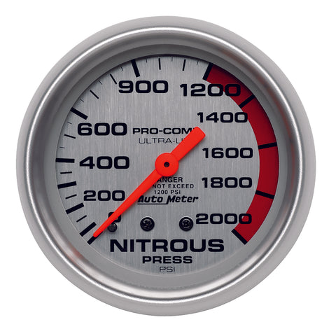 GAUGE, NITROUS PRESSURE, 2 5/8in, 2000PSI, MECHANICAL, ULTRA-LITE