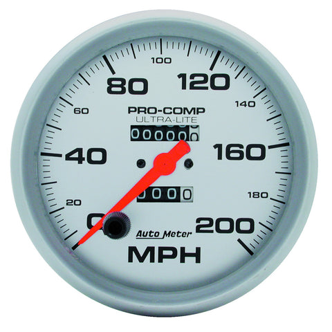 GAUGE, SPEEDOMETER, 5in, 200MPH, MECHANICAL, ULTRA-LITE