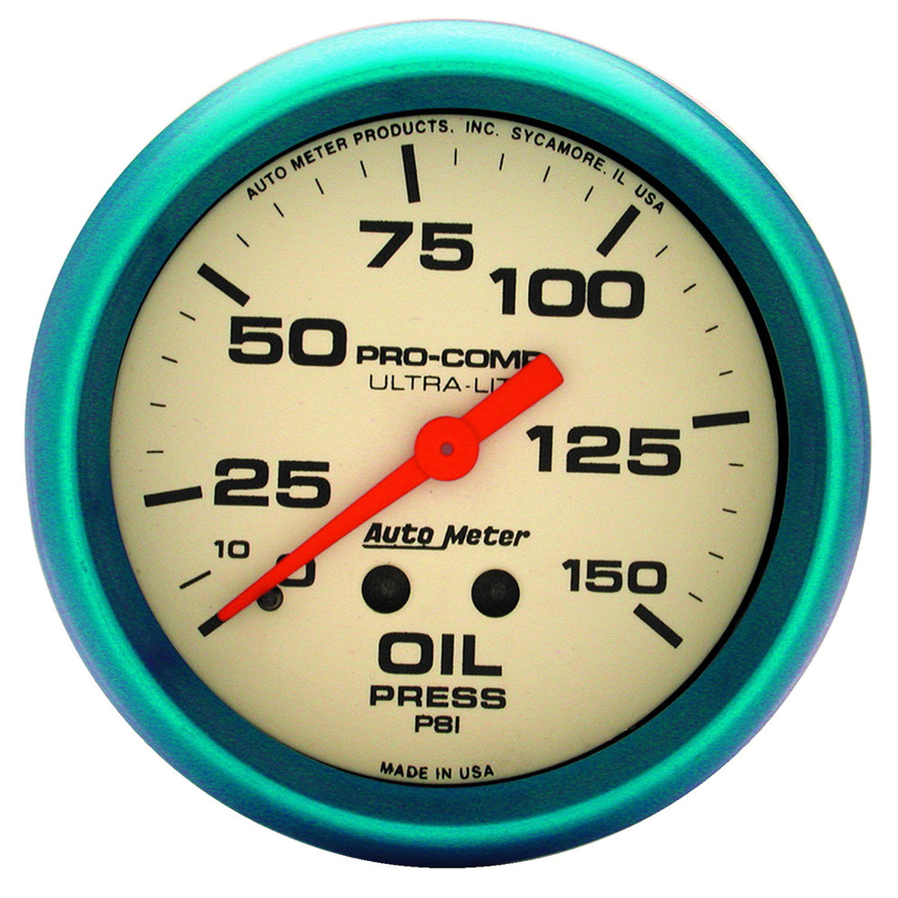 GAUGE, OIL PRESS, 2 5/8in, 150PSI, MECH., GLOW IN THE DARK, ULTRA-NITE