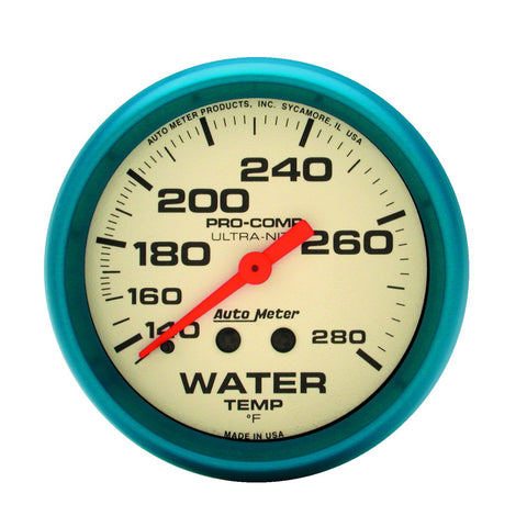 GAUGE, WATER TEMP, 2 5/8in, 140-280?F, MECH., GLOW IN THE DARK, ULTRA-NITE
