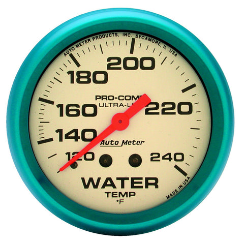 GAUGE, WATER TEMP, 2 5/8in, 120-240?F, MECH., GLOW IN THE DARK, ULTRA-NITE