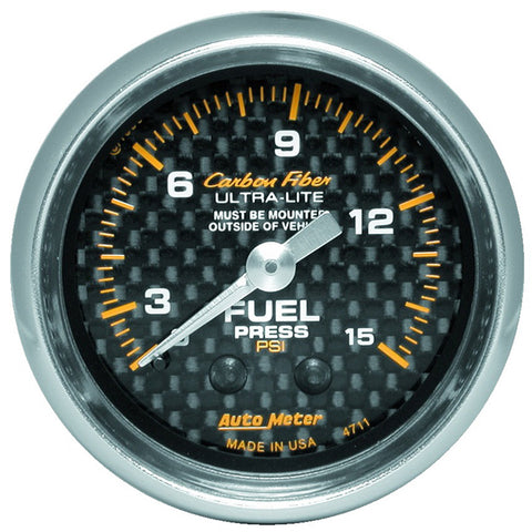 GAUGE, FUEL PRESSURE, 2 1/16in 0-15PSI, MECHANICAL, CARBON FIBER