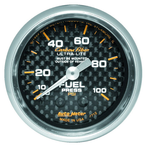 GAUGE, FUEL PRESSURE, 2 1/16in, 100PSI, MECHANICAL, CARBON FIBER