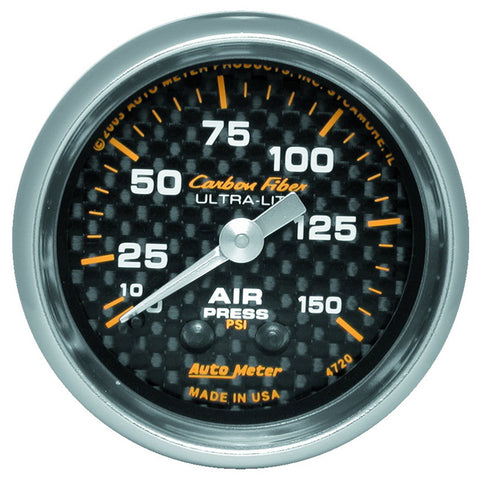 GAUGE, AIR PRESSURE, 2 1/16in, 150PSI, MECHANICAL, CARBON FIBER