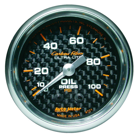 GAUGE, OIL PRESSURE, 2 1/16in, 100PSI, MECHANICAL, CARBON FIBER