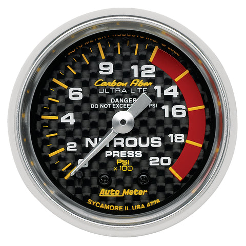 GAUGE, NITROUS PRESSURE, 2 1/16in, 1600PSI, MECHANICAL, CARBON FIBER