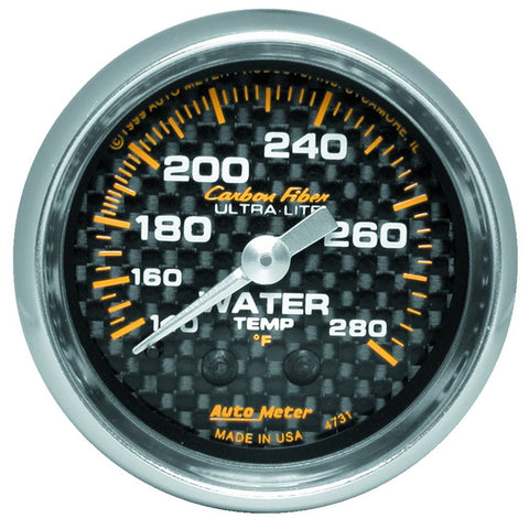 GAUGE, WATER TEMP, 2 1/16in, 140-280?F, MECHANICAL, CARBON FIBER