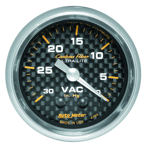 GAUGE, VACUUM, 2 1/16in, 30INHG, MECHANICAL, CARBON FIBER