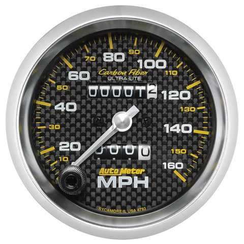 GAUGE, SPEEDOMETER, 3 3/8in, 160MPH, MECHANICAL, CARBON FIBER