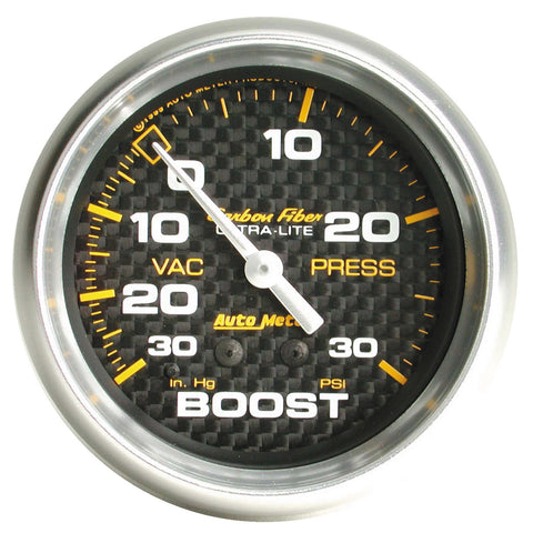 GAUGE, VAC/BOOST, 2 5/8in, 30INHG-30PSI, MECHANICAL, CARBON FIBER