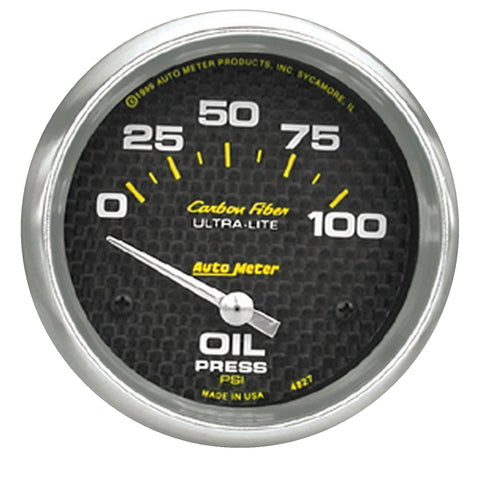 GAUGE, OIL PRESSURE, 2 5/8in, 100PSI, ELECTRIC, CARBON FIBER