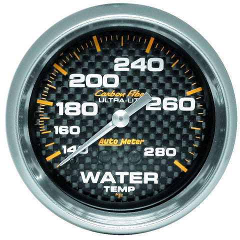 GAUGE, WATER TEMP, 2 5/8in, 140-280?F, MECHANICAL, CARBON FIBER