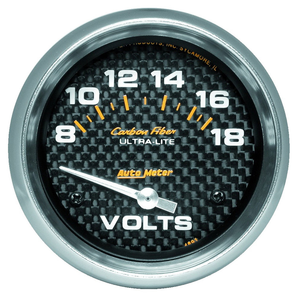 GAUGE, VOLTMETER, 2 5/8in, 18V, ELECTRIC, CARBON FIBER