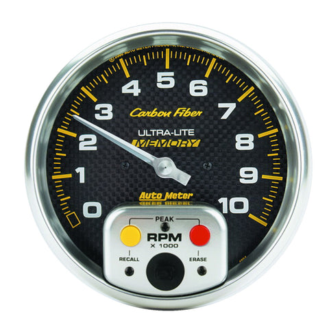 GAUGE, TACHOMETER, 5in, 10K RPM, IN-DASH W/ PEAK MEMORY, CARBON FIBER