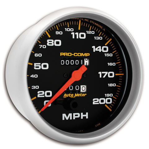 GAUGE, SPEEDOMETER, 5in, 200MPH, MECHANICAL, PRO-COMP