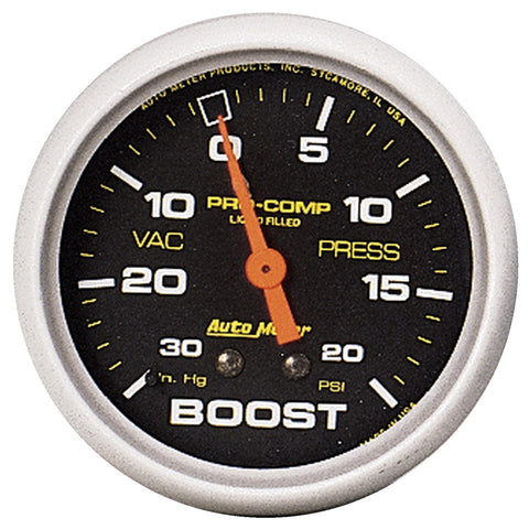 GAUGE, VAC/BOOST, 2 5/8in, 30INHG-20PSI, LIQUID FILLED MECH, PRO-COMP