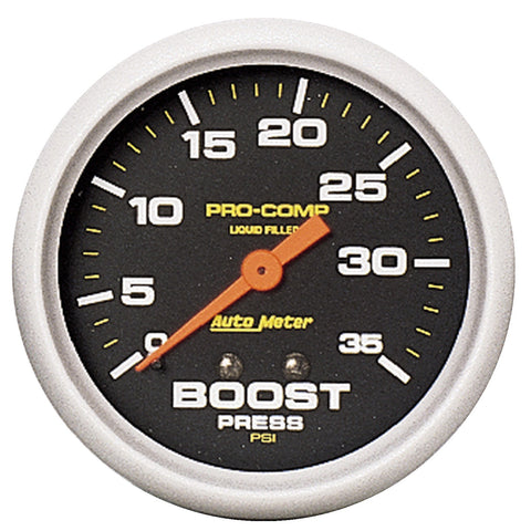 GAUGE, BOOST PRESS, 2 5/8in, 35PSI, LIQUID FILLED MECH, PRO-COMP