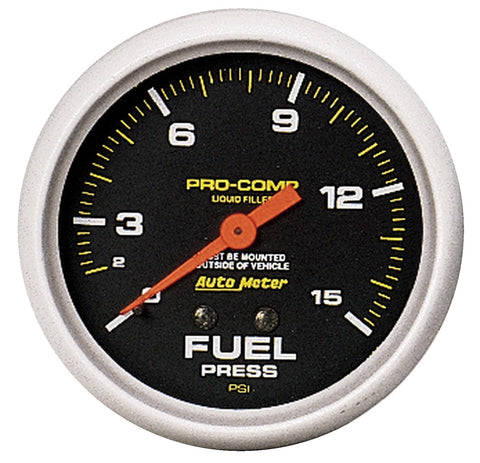 GAUGE, FUEL PRESS, 2 5/8in, 15PSI, LIQUID FILLED MECH, PRO-COMP