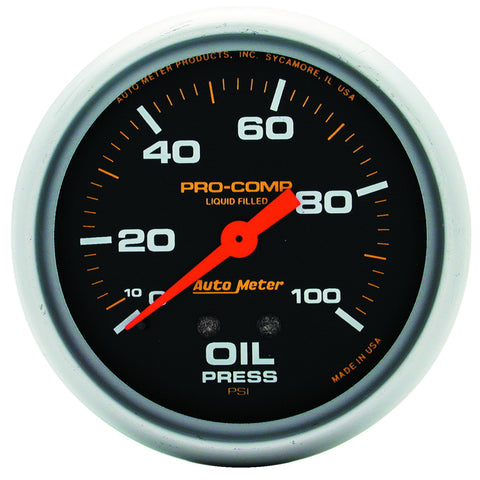 GAUGE, OIL PRESS, 2 5/8in, 100PSI, LIQUID FILLED MECH, PRO-COMP