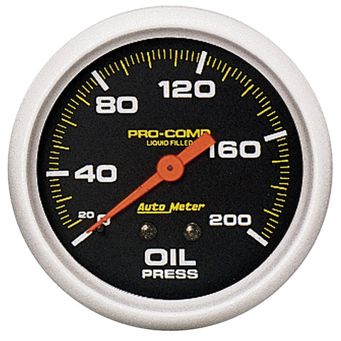 GAUGE, OIL PRESS, 2 5/8in, 200PSI, LIQUID FILLED MECH, PRO-COMP