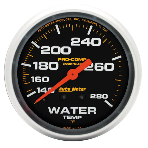 GAUGE, WATER TEMP, 2 5/8in, 140-280?F, LIQUID FILLED MECH, PRO-COMP