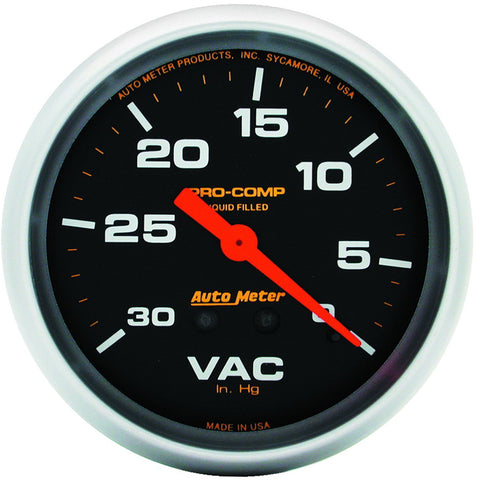 GAUGE, VACUUM, 2 5/8in, 30INHG, LIQUID FILLED MECH, PRO-COMP