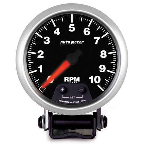 GAUGE, TACH, 3 3/4in, 10K RPM, PEDESTAL W/ SHIFT LIGHT & PEAK MEM, ELITE