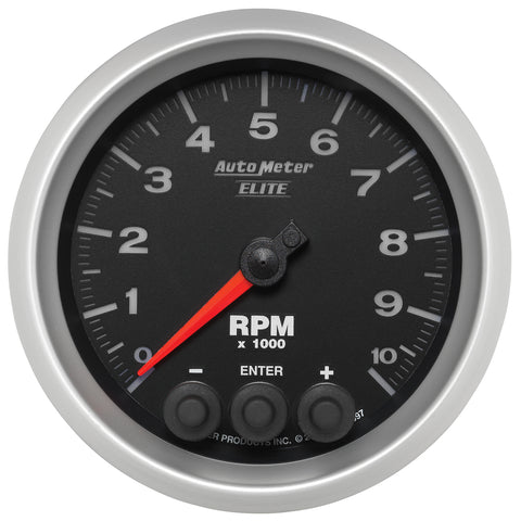 GAUGE, TACH, 3 3/8in, 10K RPM, IN-DASH W/ SHIFT LIGHT & PEAK MEM, ELITE