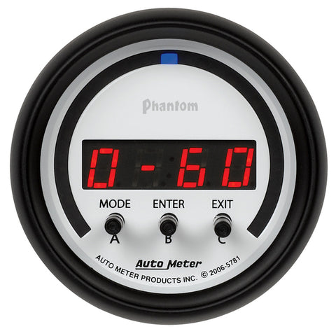 GAUGE, PERFORM METER, 2 1/16in, 1/4 MILE/HP/0-60/60-0/G FORCES, DIGITAL, PHANTOM