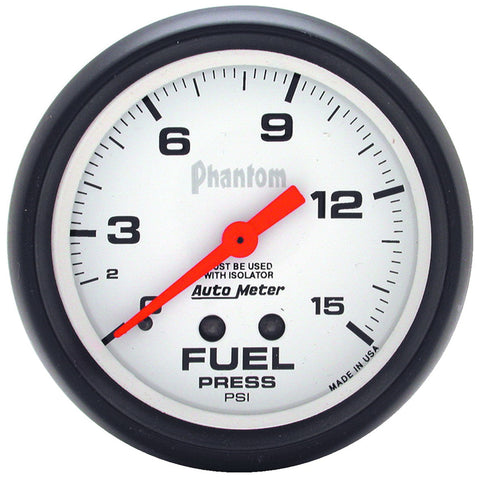 GAUGE, FUEL PRESSURE, 2 5/8in, 15PSI, MECHANICAL W/ISOLATOR, PHANTOM