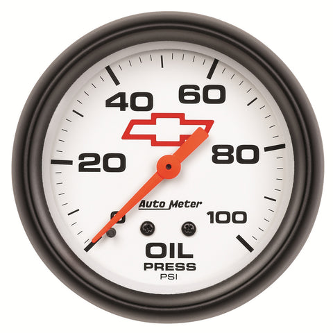 GAUGE, OIL PRESSURE, 2 5/8in, 100PSI, MECHANICAL, GM BOWTIE WHITE