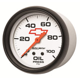 GAUGE, OIL PRESSURE, 2 5/8in, 100PSI, MECHANICAL, GM BOWTIE WHITE