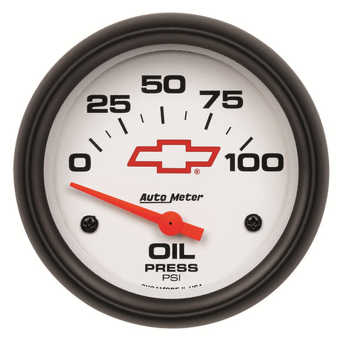 GAUGE, OIL PRESSURE, 2 5/8in, 100PSI, ELECTRIC, GM BOWTIE WHITE