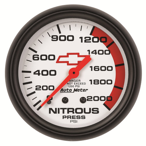 GAUGE, NITROUS PRESSURE, 2 5/8in, 2000PSI, MECHANICAL, GM BOWTIE WHITE