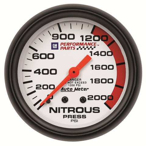 GAUGE, NITROUS PRESSURE, 2 5/8in, 2000PSI, MECHANICAL, GM PERF. WHITE