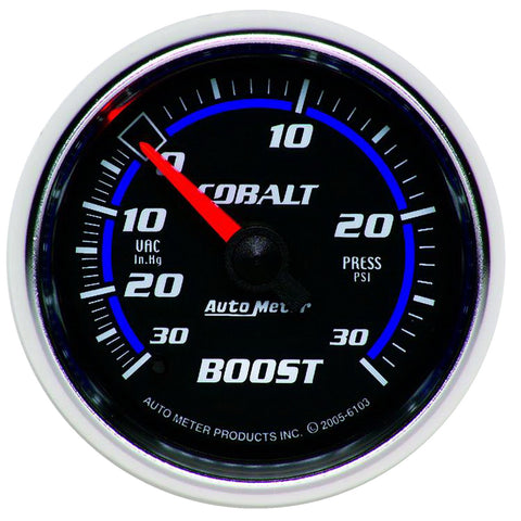 GAUGE, VAC/BOOST, 2 1/16in, 30INHG-30PSI, MECHANICAL, COBALT