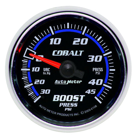 GAUGE, VAC/BOOST, 2 1/16in, 30INHG-45PSI, MECHANICAL, COBALT