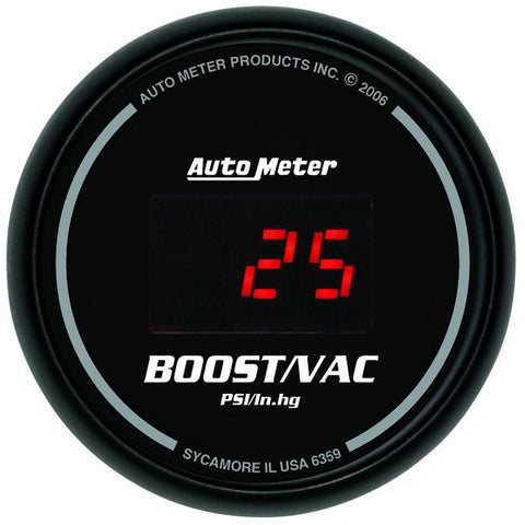 GAUGE, VAC/BOOST, 2 1/16in, 30INHG-30PSI, DIGITAL, BLACK DIAL W/ RED LED