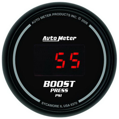 GAUGE, BOOST, 2 1/16in, 60PSI, DIGITAL, BLACK DIAL W/ RED LED