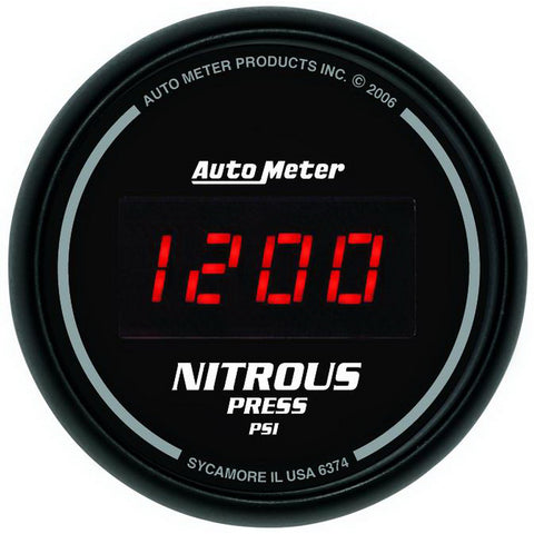 GAUGE, NITROUS PRESSURE, 2 1/16in, 1600PSI, DIGITAL, BLACK DIAL W/ RED LED