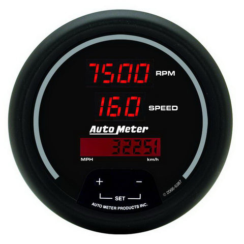 GAUGE, TACH/SPEEDO, 3 3/8in, 260MPH/260KMH / 10KRPM, PROGRAM, DIG, BLK W/ RD LED