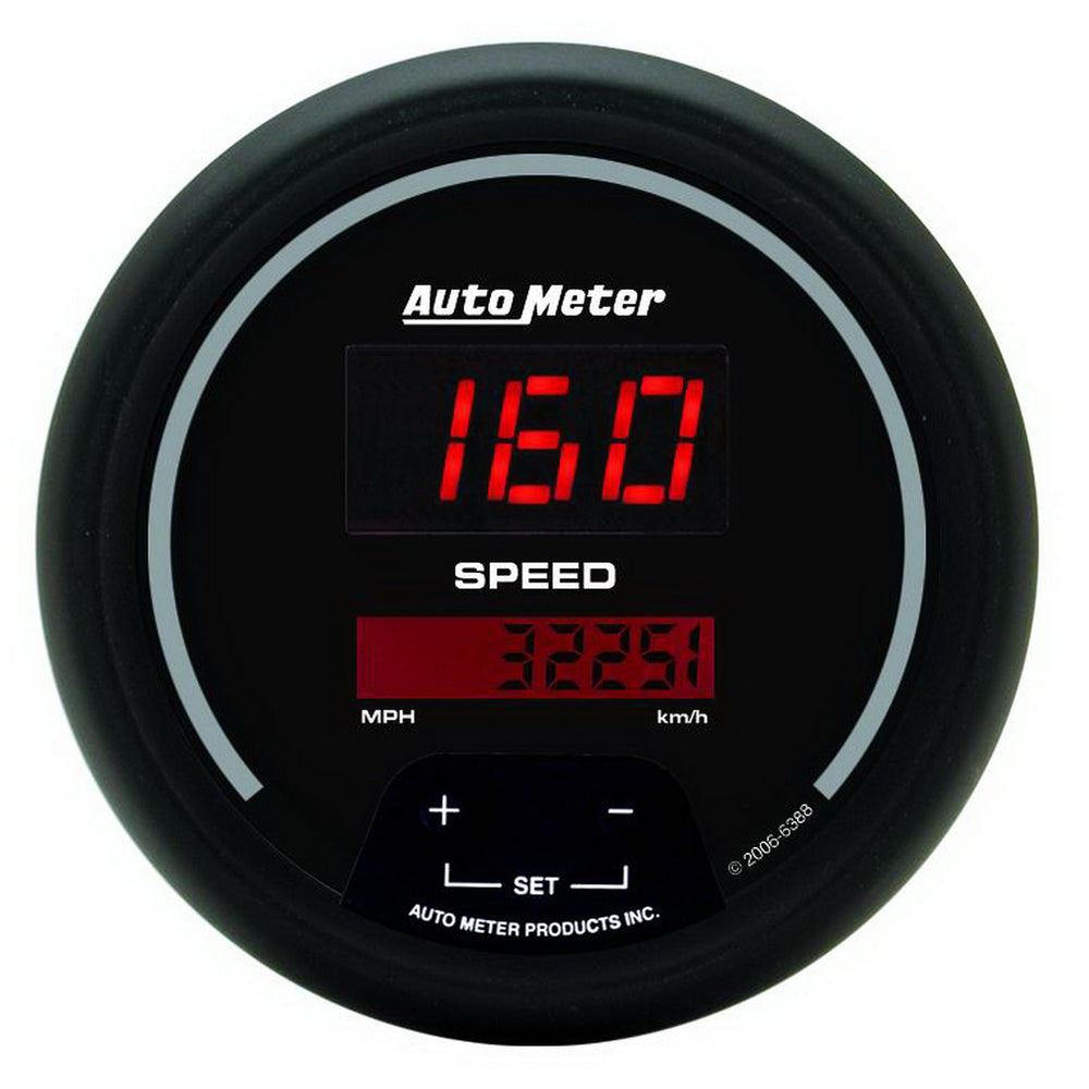 GAUGE, SPEEDO, 3 3/8in, 260MPH / 260KM/H, ELEC PROGRAM, DIGITAL, BLACK W/ RED LED