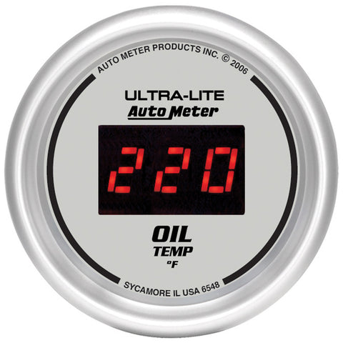 GAUGE, OIL TEMP, 2 1/16in, 340?F, DIGITAL, SILVER DIAL W/ RED LED