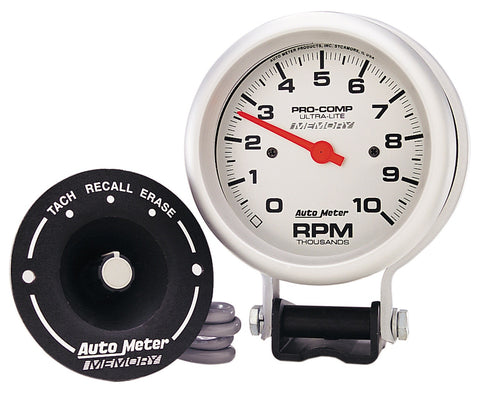 GAUGE, TACHOMETER, 3 3/4in, 10K RPM, PEDESTAL W/ PEAK MEMORY, ULTRA-LITE