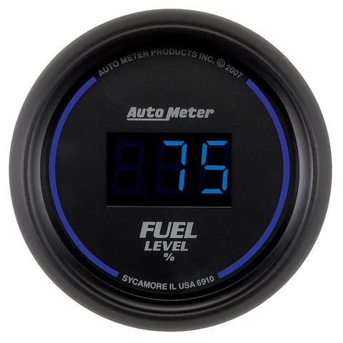 GAUGE, FUEL LEVEL, 2 1/16in, 0-280O PROGRAMMABLE, DIGITAL, BLACK DIAL W/ BLUE LED