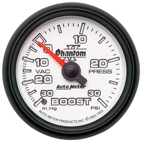 GAUGE, VAC/BOOST, 2 1/16in, 30INHG-30PSI, MECHANICAL, PHANTOM II